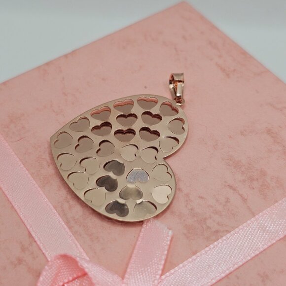 Sterling Silver 925 Rose Gold Plated Confetti Heart Pendant - Picture 5 of 11